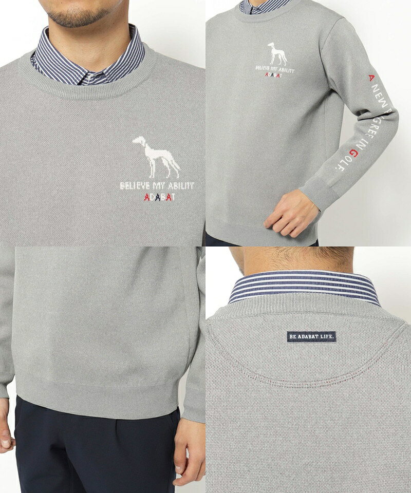 【タイムセール 1/6 13:00迄 55％OFF】アダバット adabat メンズ セーター クルーネックセーター 【ウォッシャブル素材】袖デザイン クルーネックセーター ゴルフウェア 【送料無料】 3