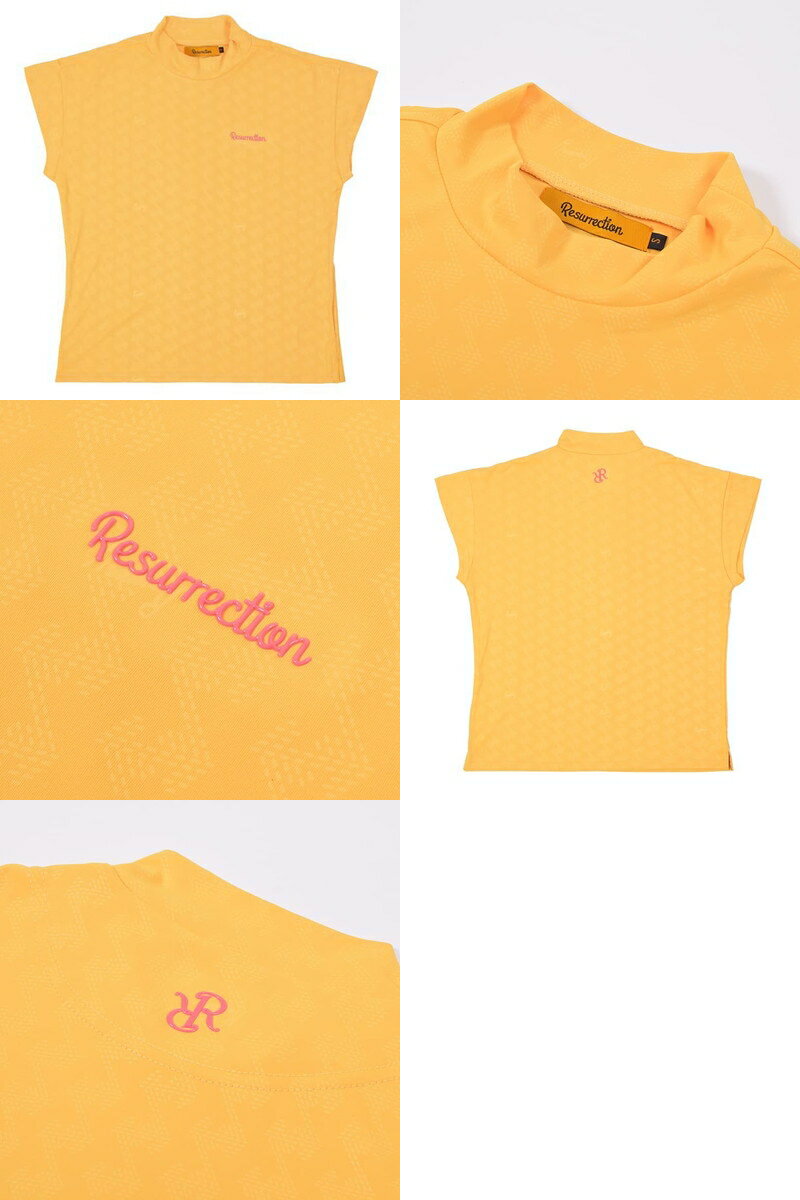 【30％OFF SALE】レザレクション Resurrection レディース ハイネックシャツ 半袖 モックネックシャツ ドロップショルダー リラックスフィットシルエット シャドー幾何学柄 レザレクション柄 シリコンワッペン 【送料無料】 ゴルフウェア