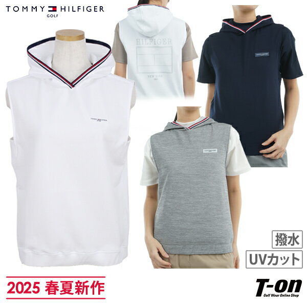 トミー ヒルフィガー ゴルフ TOMMY HILFIGER GOLF 日本正規品 レディース ベスト フーディーベスト パーカーベスト UVカット 撥水 ストレッチ バックロゴプリント トリコロールパイピング シリコンロゴ 【送料無料】 2025 春夏 新作 ゴルフウェア