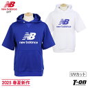 ニューバランス ゴルフ new balance golf メンズ パーカー 半袖 フード付きトレーナー 5分袖 プルオーバー UVカット ストレッチ カンガルーポケット ビッグロゴプリント 3Lまでご用意 【送料無料】 2025 春夏 新作 ゴルフウェア