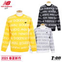 ニューバランス ゴルフ new balance golf メンズ セーター クルーネック ニットプルオーバー ロゴボーダー柄 総柄ジャガード ロゴ刺繍 エコ素材 M~3L 【送料無料】 2025 春夏 新作 ゴルフウェア