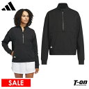 【30%OFF SALE】アディダス アディダスゴルフ adidas Golf 日本正規品 レディース ブルゾン ハーフジッププルオーバー 裏微起毛 ストレッチ 異素材切替デザイン ロゴプリント ファスナー付ポケット 2025 春夏 新作 ゴルフウェア