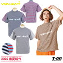ビバハート VIVA HEART メンズ ハイネックシャツ 半袖 モックネックシャツ ボーダー柄 異ボーダー 異カラー切替えデザイン ロゴプリント 【送料無料】 2025 春夏 新作 ゴルフウェア