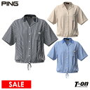【30%OFF SALE】ピン PING レディース カジュアルシャツ 半袖 開襟シャツ 速乾 ストレッチ シアサッカー ストライプ柄 胸ポケット付 2025 ...