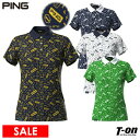 【30%OFF SALE】ピン PING レディース ポロシャツ 半袖 鹿の子素材 ロゴ総柄 2025 春夏 新作 ゴルフウェア