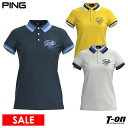 【30%OFF SALE】ピン PING レディース ポロシャツ 半袖 鹿の子素 衿配色デザイン ロゴプリント 2025 春夏 新作 ゴルフウェア