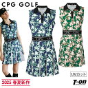 シーピージー ゴルフ CPG GOLF レディース ワンピース ノースリーブ スキッパーデザイン ボックスプリーツ UVカット フラワー柄 総柄 シリコンワッペ...