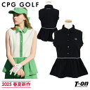 シーピージー ゴルフ CPG GOLF レディース ポロシャツ 半袖 ノースリーブ ペプラムデザイン 異素材切替 サマーツイード素材 フラワー型ボタン ロゴ刺繍...