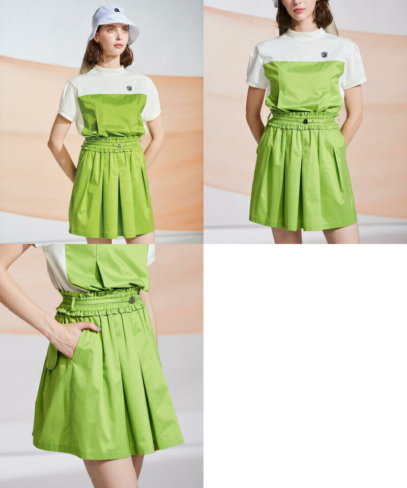 【30％OFF SALE】アルチビオ archivio レディース スカート ギャザースカート ボックスプリーツ 微光沢感 タフタ素材 ウエストゴム フリルデザイン 布ベルト付き プルオン仕様 【送料無料】 ゴルフウェア