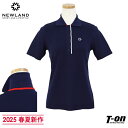 ニューランド NEWLAND 日本正規品 レディース ポロシャツ 半袖 ニットポロシャツ サマーニット イタリア製 編地切替 配色ラインデザイン 前立て長め ロ...
