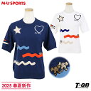 MUスポーツ エムユー スポーツ M.U SPORTS MUSPORTS レディース セーター 半袖 クルーネック サマーニット 絵描き風モチーフ カラフルウェ...