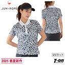 ジュン&ロペ ジュンアンドロペ JUN&ROPE レディース ポロシャツ 半袖 UVカット モノトーン アニマル柄プリント 総柄 鹿の子素材 吸水速乾 ロゴ刺繍...