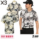 キックスリー KI-XXX THREE メンズ ポロシャツ 半袖 台衿付きシャツ ホリゾンタルカラー フラワー柄 花柄 総柄 シルバーロゴワッペン 【送料無料】 2025 春夏 新作 ゴルフウェア