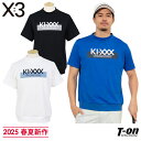 キックスリー KI-XXX THREE メンズ ハイネックシャツ 半袖 モックネック プルオーバー ロゴプリント 【送料無料】 2025 春夏 新作 ゴルフウェア