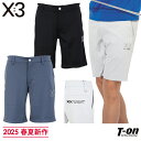 キックスリー KI-XXX THREE メンズ パンツ ショートパンツ ハーフパンツ ストレッチ 微光沢素材 シルバーロゴプリント M~3Lまでご用意 【送料無料】 2025 春夏 新作 ゴルフウェア