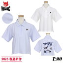 ワック WAAC 日本正規品 レディース ポロシャツ 半袖 ハーフジップシャツ 吸水速乾 ストレッチ サッカー素材 ストライプ柄 バックロゴプリント ワッキーワ...