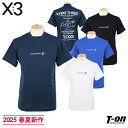 キックスリー KI-XXX THREE メンズ Tシャツ 半袖 スタンドカラー風 変形衿デザイン バックビックロゴプリント 【送料無料】 2025 春夏 新作 ゴルフウェア