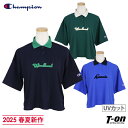 チャンピオン Champion 日本正規品 レディース ポロシャツ 半袖 UVカット 速乾 遮熱 フロッキープリント 襟配色デザイン クロップドトップス オーバ...