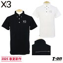 キックスリー KI-XXX THREE メンズ ポロシャツ 半袖 ボタンダウンポロシャツ サッカー素材 綿混紡 メタリック立体ロゴワッペン 【送料無料】 2025 春夏 新作 ゴルフウェア