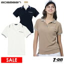 【30%OFF SALE】ロサーセン ROSASEN レディース ポロシャツ 半袖 スキッパーシャツ パイル素材 ストレッチ UVカット ロゴ刺繍 配色ラインデ...