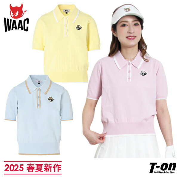 ワック WAAC 日本正規品 レディース ポロシャツ 半袖 ニットポロ サマーニット クロップドトッ