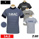 【40%OFF SALE】ティーマック T-MAC メンズ ハイネックシャツ 半袖 モックネックシャツ ストレッチ ボーダー柄 ロゴプリント ゴルフウェア