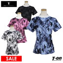 【50%OFF SALE】ティーマック T-MAC レディース ハイネックシャツ 半袖 モックネックシャツ ストレッチ BRUSH柄 水彩画タッチ ワンポイントロゴ刺繍 ゴルフウェア