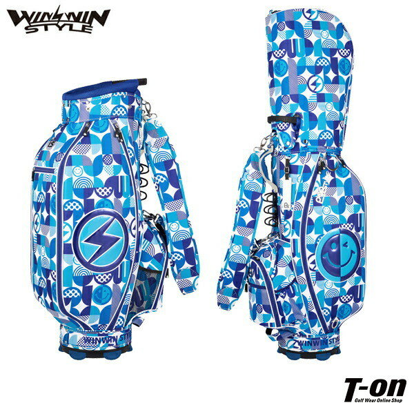 ウィンウィンスタイル WINWIN STYLE メンズ レディース キャディバッグ 9型 47インチ対応 ポリエステル素材 幾何学柄 総柄 スマイルワッペン P...