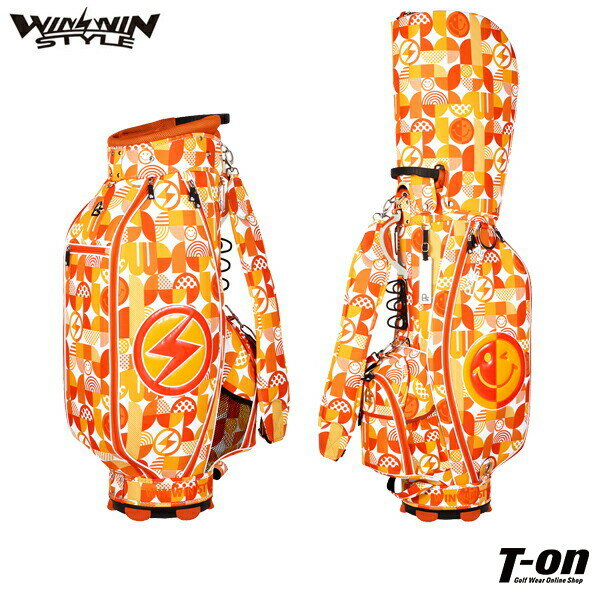 ウィンウィンスタイル WINWIN STYLE メンズ レディース キャディバッグ 9型 47インチ対応 ポリエステル素材 幾何学柄 総柄 スマイルワッペン P...