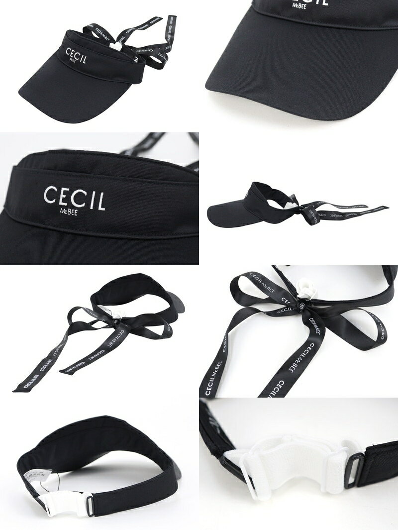 CECIL McBEE green セシルマクビー グリーン レディース サンバイザー リボンバイザー ロゴ刺繍 ツイル素材 バックリボンデザイン リボン取り外し可 ゴルフ