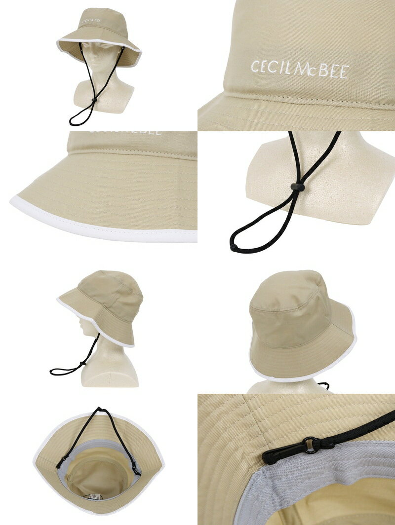 CECIL McBEE green セシルマクビー グリーン レディース ハット バケットハット サファリハット アドベンチャーハット あご紐付 配色パイピング ロゴ刺繍付 ゴルフ