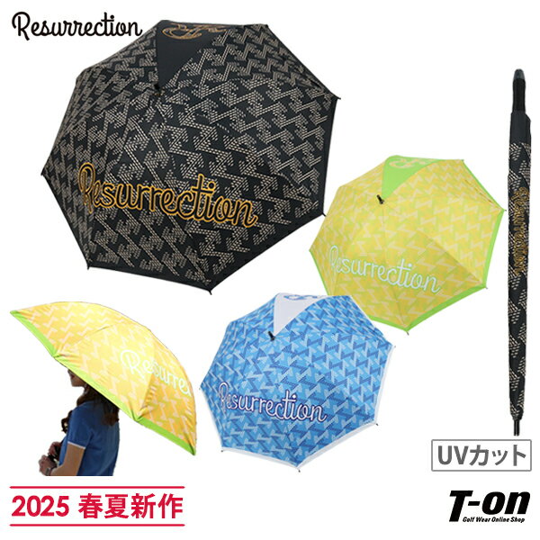 レザレクション Resurrection メンズ レディース 傘 ゴルフ傘 アンブレラ パラソル 晴雨兼用 全天候パラソル UVカット アンブレラNo5 グラスファイバー仕様 幾何学柄 総柄 ロゴデザイン 【送料無料】 2025 春夏 新作 ゴルフ