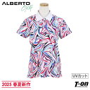 アルベルト ゴルフ ALBERTO GOLF 日本正規品 レディース ポロシャツ 半袖 UVカット高通気 流線プリント 総柄 ロゴプリント 【送料無料】 2025 春夏 新作 ゴルフウェア