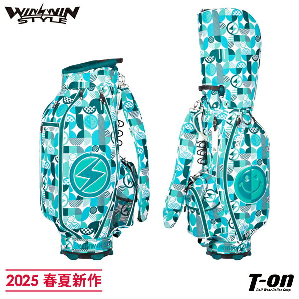 ウィンウィンスタイル WINWIN STYLE メンズ レディース キャディバッグ 9型 47インチ対応 ポリエステル素材 幾何学柄 総柄 スマイルワッペン P...