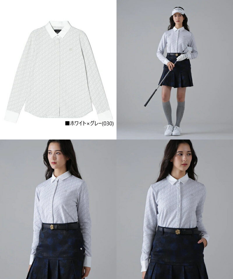 セントアンドリュース St ANDREWS レディース カジュアルシャツ 長袖 SAロゴ膨れジャガードシャツ 総柄 クレリックデザイン ロゴ刺繍 【送料無料】 2025 秋冬 新作 ゴルフウェア