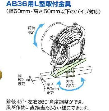 エアビーム AB36用 L型取付金具 角パイプに取り付ける