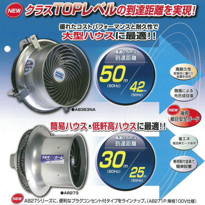 エアビーム AB273 200V電源 軽量 高効率 省エネ 低騒音 フルタ電機 農業 ハウス用...