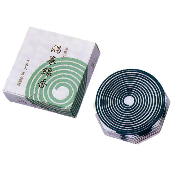 香煙の少ない 渦巻線香 紙箱10枚入 玉初堂 #6811 グリーンフローラル 渦巻線香 自宅用 進物 お盆 初盆 喪中 法事