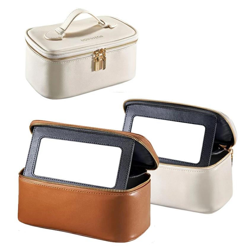 コスメボックス 鏡付き メイクポーチ 大容量 持ち運び 仕切り 化粧ポーチ メイクボックス 小物入れ 韓国 バニティポーチ ブランド ブラシポケット付き トラベル 防水 軽量 かわいい おしゃれ 化粧道具
