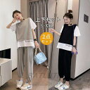 上下セット スウェットセット セットアップ スポーツウェア レディース 半袖tシャツ ゆったり ウエストゴム 大きいサイズ カジュアル 着痩せ 部屋着 夏