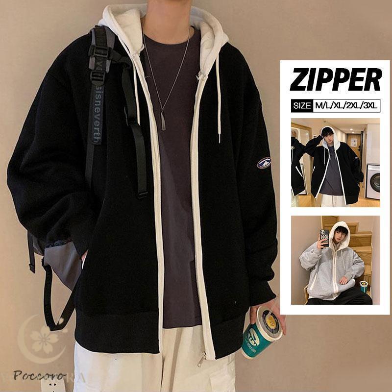 パーカー メンズ 前開き 長袖 ジャケット ジャンパー ジャージー ブルゾン フード付き ゆったり アウタ..