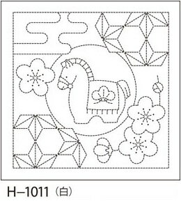 オリムパス 刺し子 花ふきん 布パック 午と飛び麻の葉 白 和柄 H-1011 刺し子布 刺しゅう さしこ 刺繍