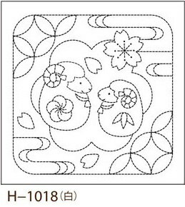 オリムパス製絲 刺し子 花ふきん 布パック 未（ひつじ）と七宝つなぎ 白 伝統柄 H-1018