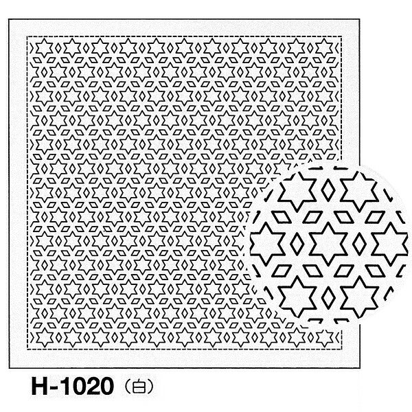 .オリムパス 刺し子 花ふきん 布パック. 星と三つ菱 一目刺し 白 H-1020 刺し子布 刺しゅう さしこ 刺繍のサムネイル