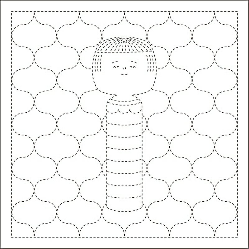 横田 ダルマ 刺し子 ふきん こけしと網文 白 模様刺し 伝統柄 + イラスト 1053 刺し子布 刺しゅう さしこ 刺繍