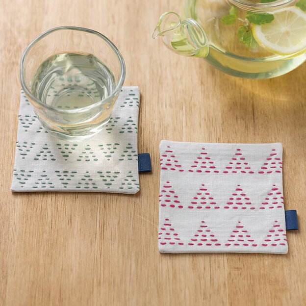 ■期間限定クーポン配布中■ ルシアン コスモ ひだまり 刺し子キット hidamari SASHIKO 刺し子のペアコースター ペールグレー 98951 刺しゅう さしこ 刺繍のサムネイル