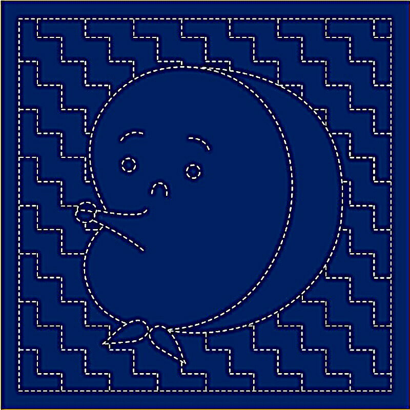 横田 ダルマ 刺し子 ふきん ひょっとこと段つなぎ 紺 模様刺し 伝統柄 + イラスト 1251 刺し子布 刺しゅう さしこ 刺繍