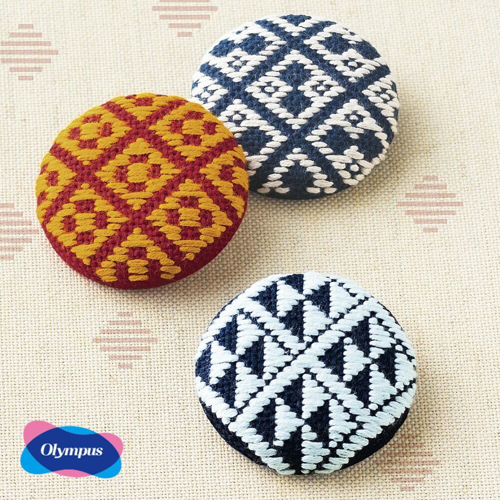 オリムパス こぎん刺し キット 丸ブローチ くおん 3個セット こぎんキット 刺しゅう 伝統的 刺繍　104　(取り寄せ品)　(メール便可)のサムネイル