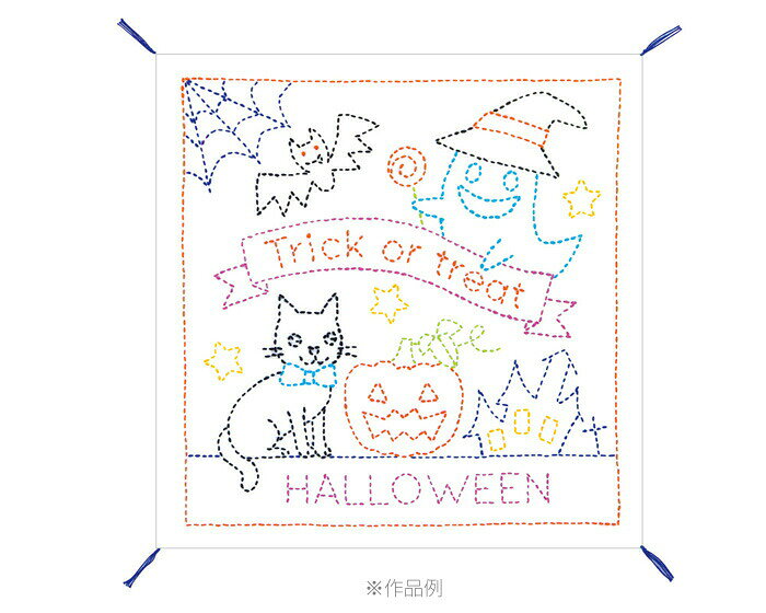 乐天商城 - オリムパス 刺し子ふきん トリック・オア・トリート(白) 花ふきん ハロウィン　H-1023　(メール便可)