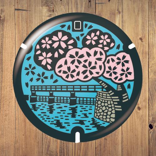 ふたこれ 路上鉄蓋缶バッジNo.0009 東京都羽村市 桜